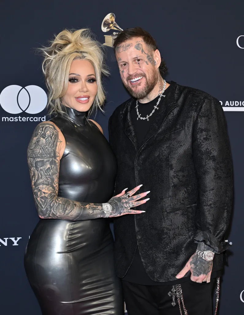 Bunnie Xo and Jelly Roll smile at the 68th GRAMMY Awards Pre-GRAMMY Gala.