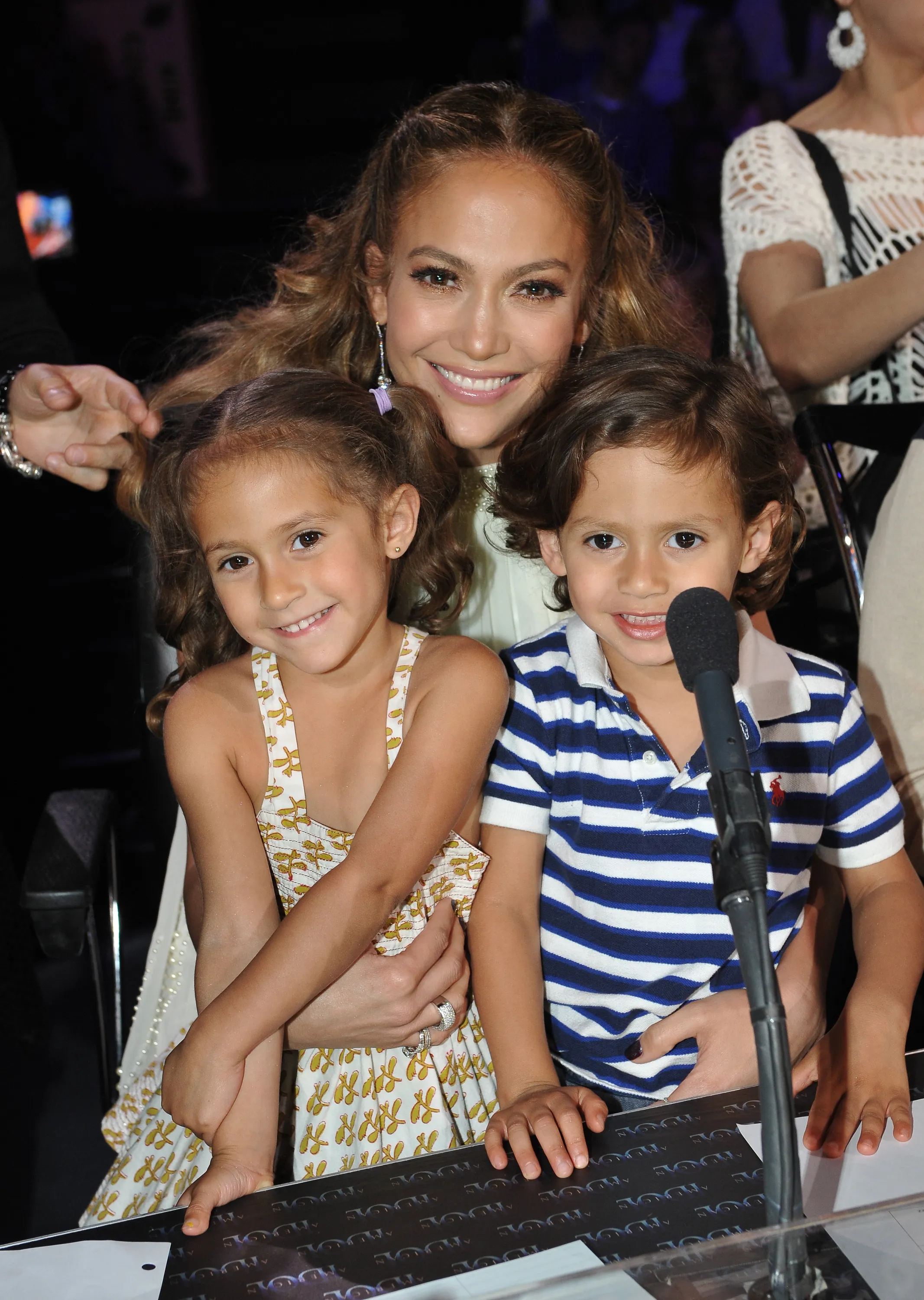 Jennifer Lopez with daughter Emme and son Max at an American Idol show.
