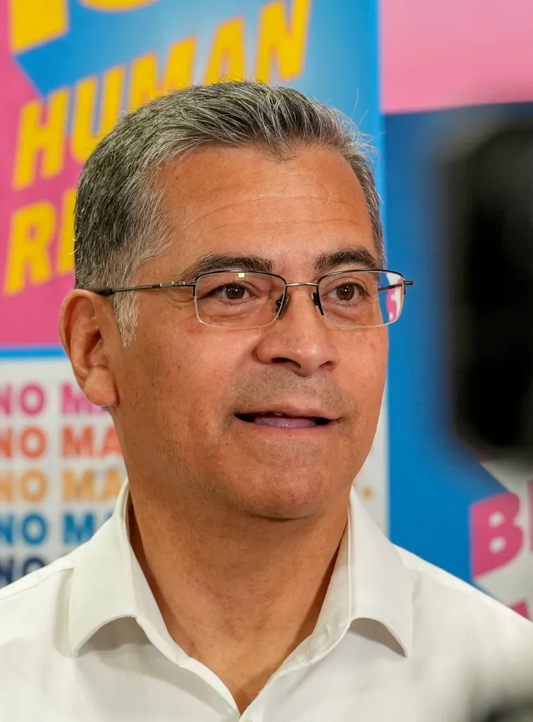 Xavier Becerra speaking during his visit to the Planned Parenthood headquarters.
