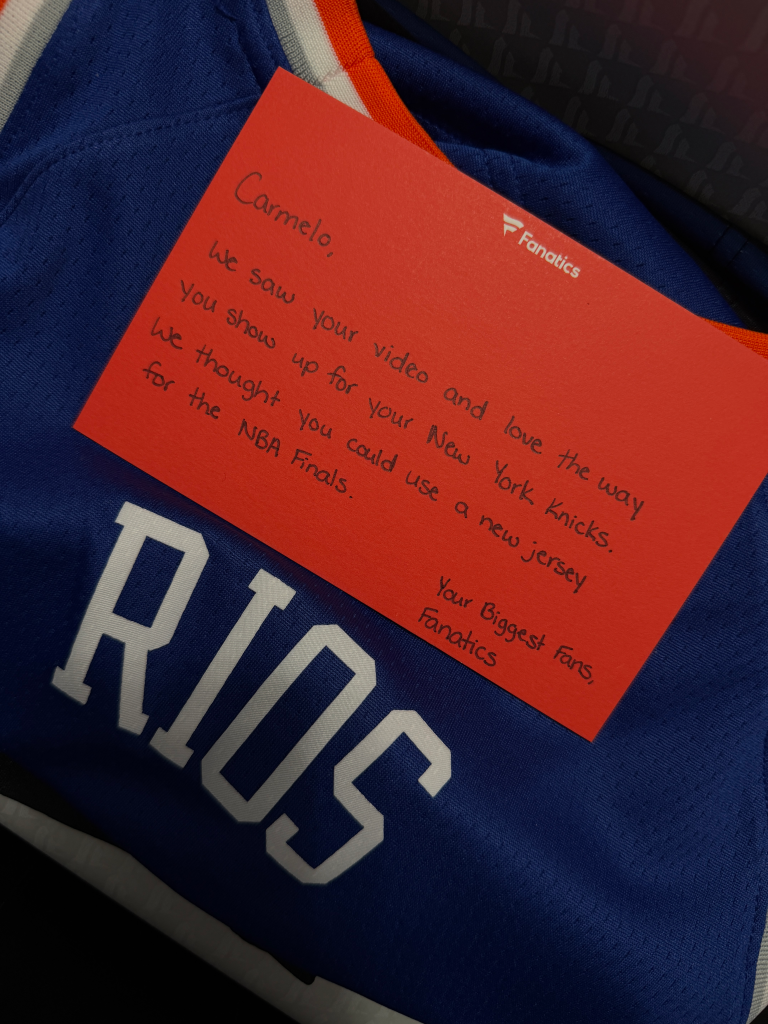 A red card from Fanatics, addressed to 