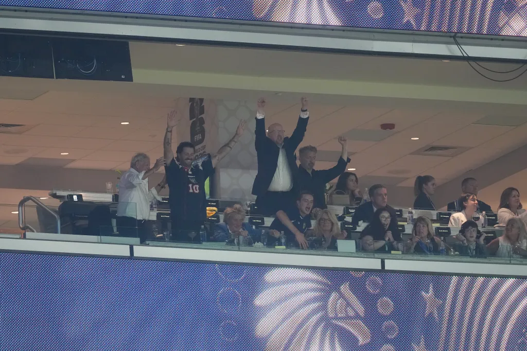 Sir Rod Stewart (third left) celebrates in the stands during the FIFA World Cup Group C match between Haiti and Scotland.