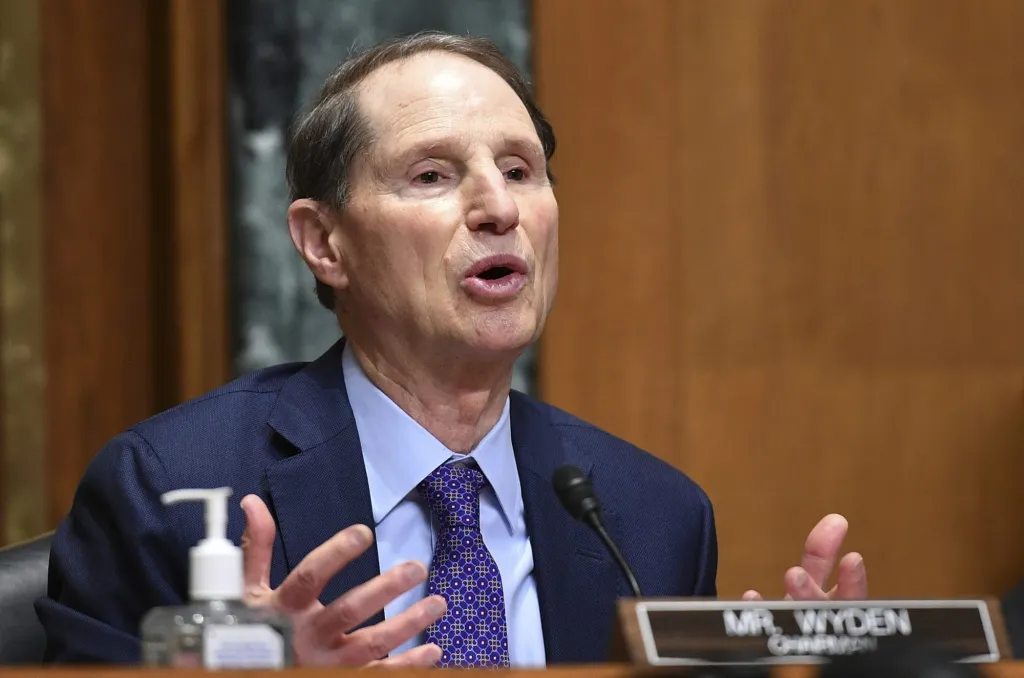 Senator Ron Wyden speaking at a Senate Finance Committee hearing.