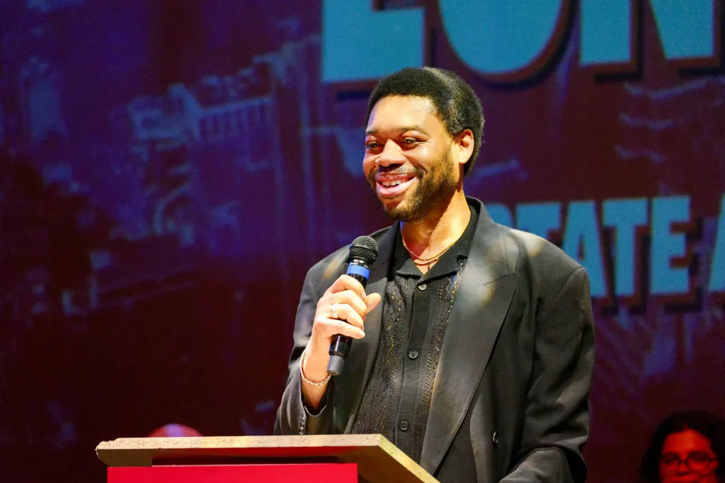 Eon Huntley speaking at the 