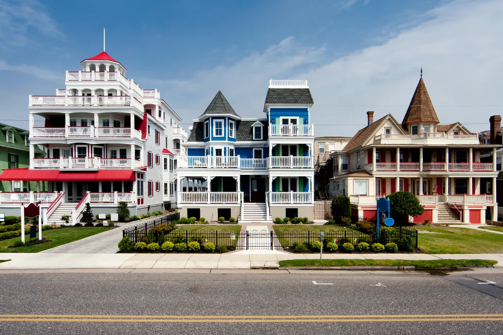 A row of Victorian homes on the beach at Cape May