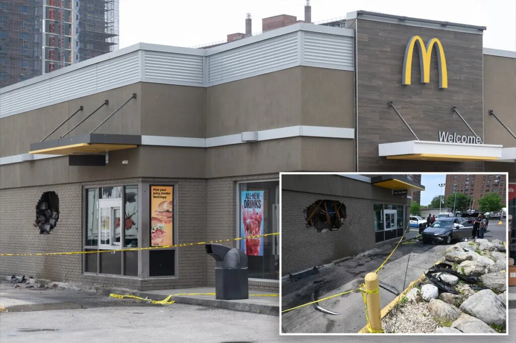 Car plows through NYC McDonald’s — then driver immediately flees the scene