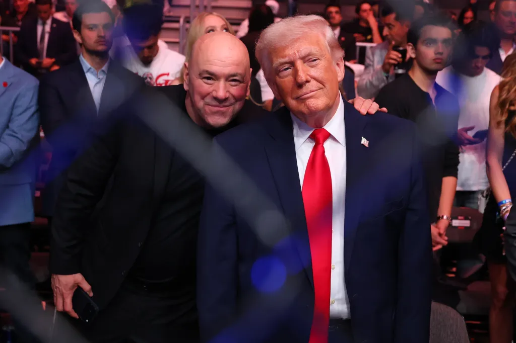 US President Donald Trump and UFC President Dana White in attendance at a UFC event.