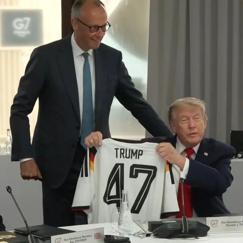 German Chancellor Friedrich Merz had a belated birthday gift for President Trump: a Germany soccer jersey with the number 47 on the back and