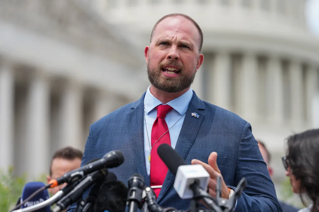 David Grusch, a former United States Air Force officer and member of National Geospatial-Intelligence Agency, speaks during a news conference on the declassification of federal secrets related to unidentified aerial phenomena on Capitol Hill in Washington, DC, on June 9, 2026. 