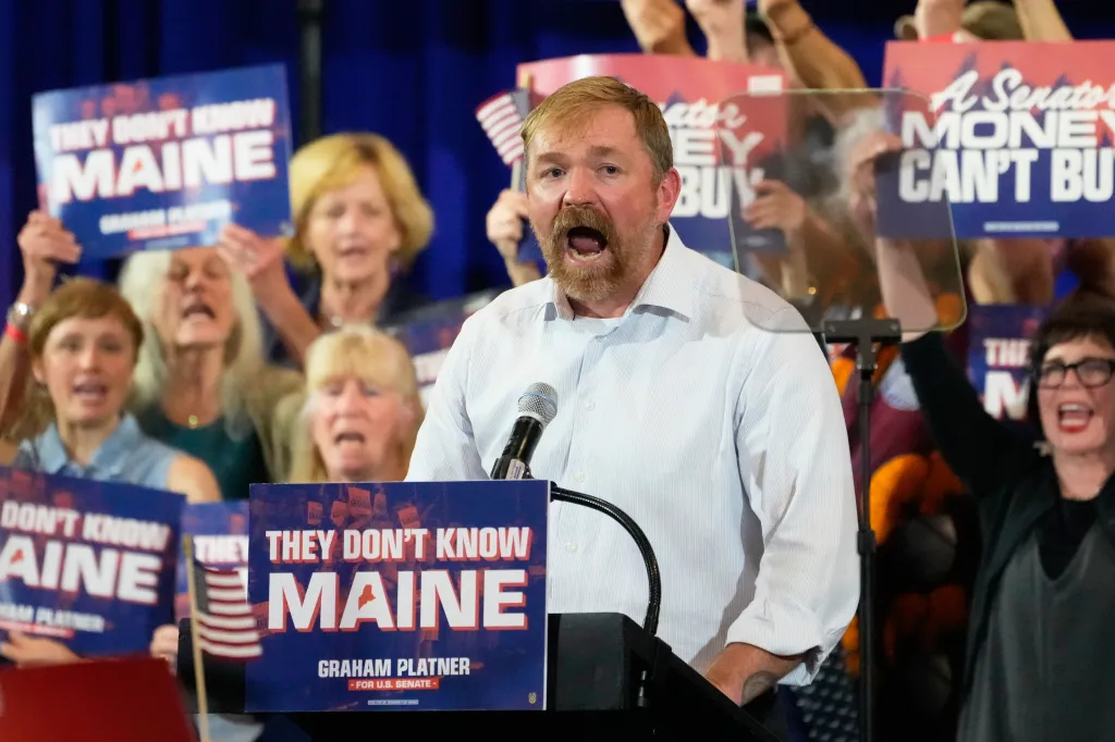 Democratic U.S. Senate candidate Graham Platner speaks to supporters after winning the Democratic nomination.