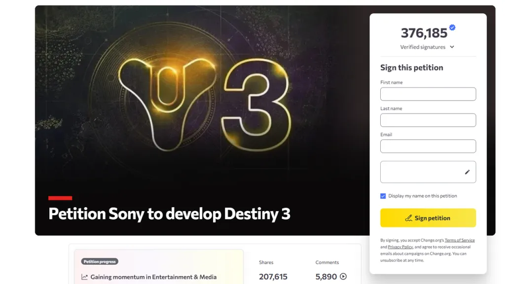 Destiny 3 Petition