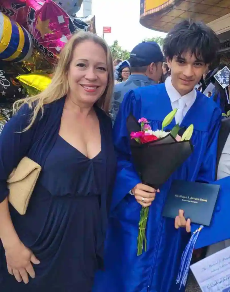 Diana Rolon with her son Michael Haque at his graduation.