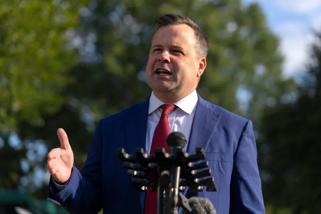Bill Pulte speaks with reporters at the White House on Sept. 2, 2025.