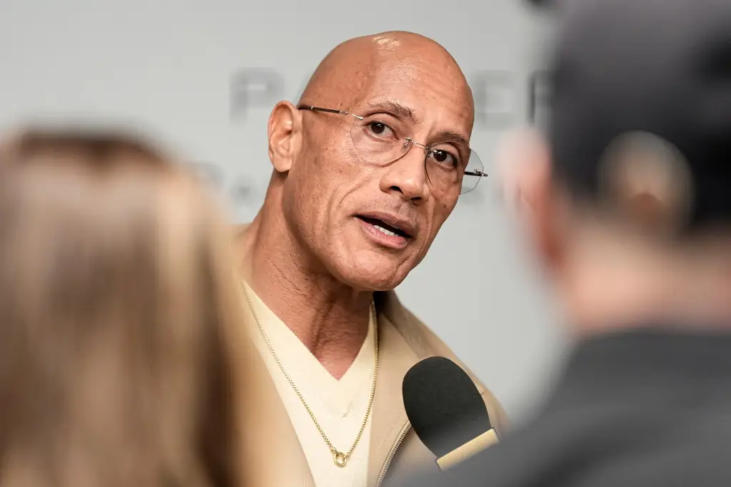 Dwayne Johnson speaking at the Palm Springs International Film Festival.
