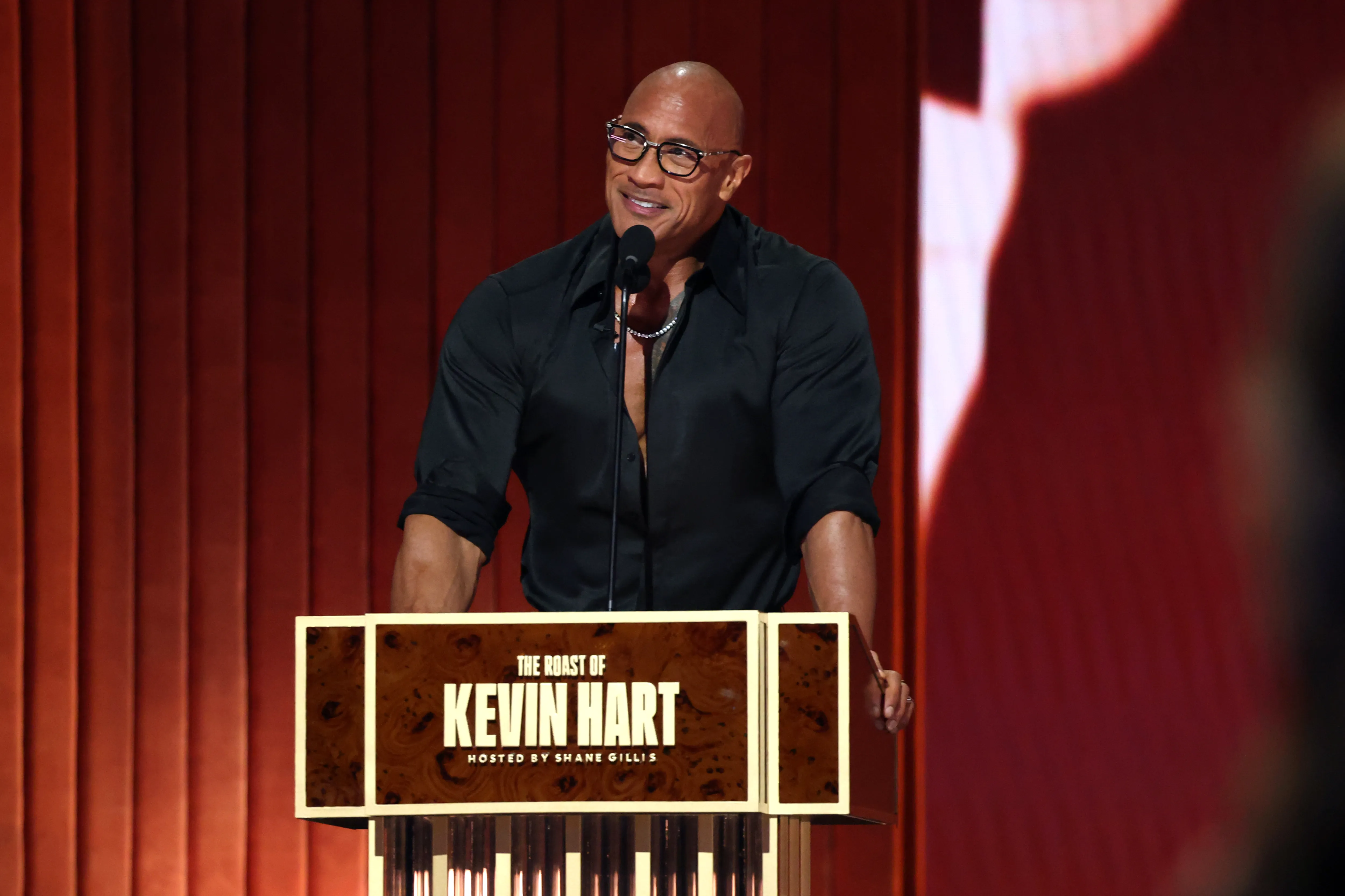 Dwayne Johnson speaking at the 