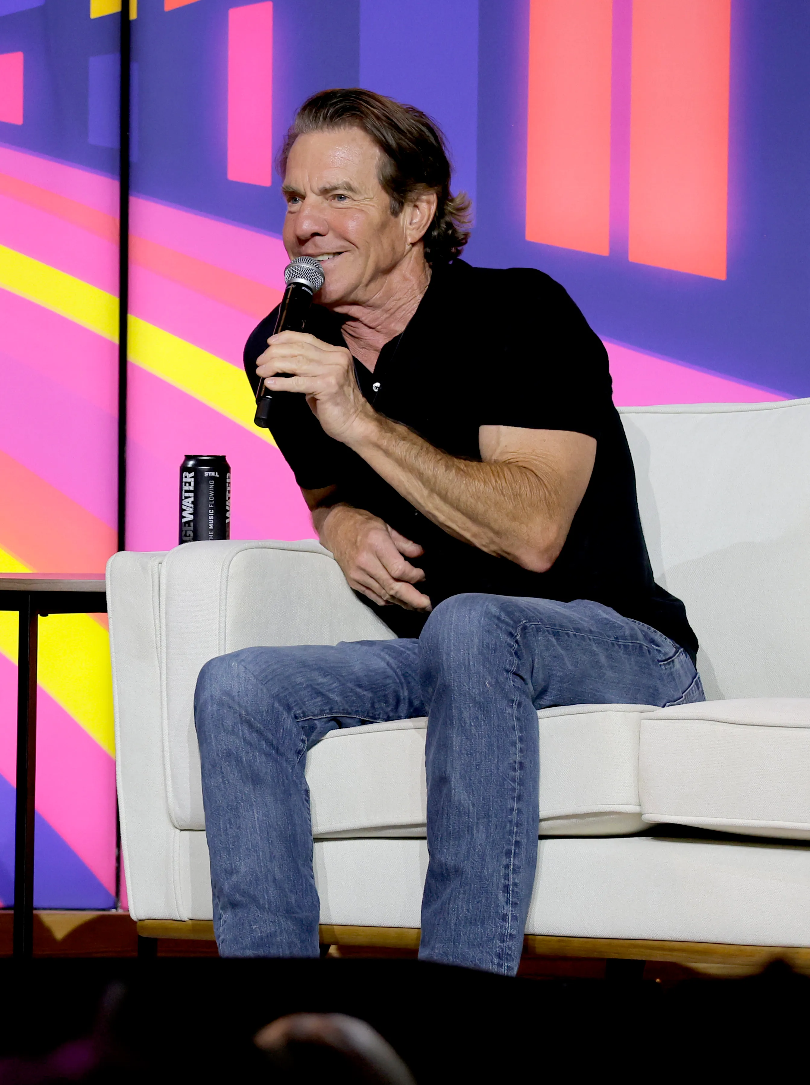Dennis Quaid speaks onstage at the CMA Close Up Stage during CMA Fest.
