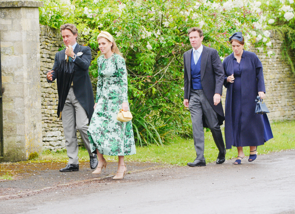 Edoardo Mapelli Mozzi, Princess Beatrice, Jack Brooksbank, and Princess Eugenie arriving at Peter Phillips' wedding.
