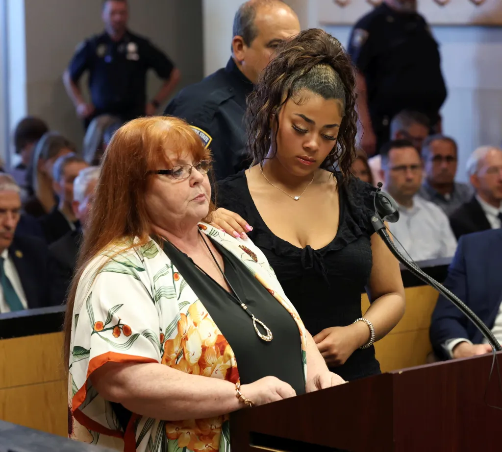 Elizabeth Meserve and Liliana Waterman at court prior to sentencing of Gilgo serial killer Rex Heuermann.