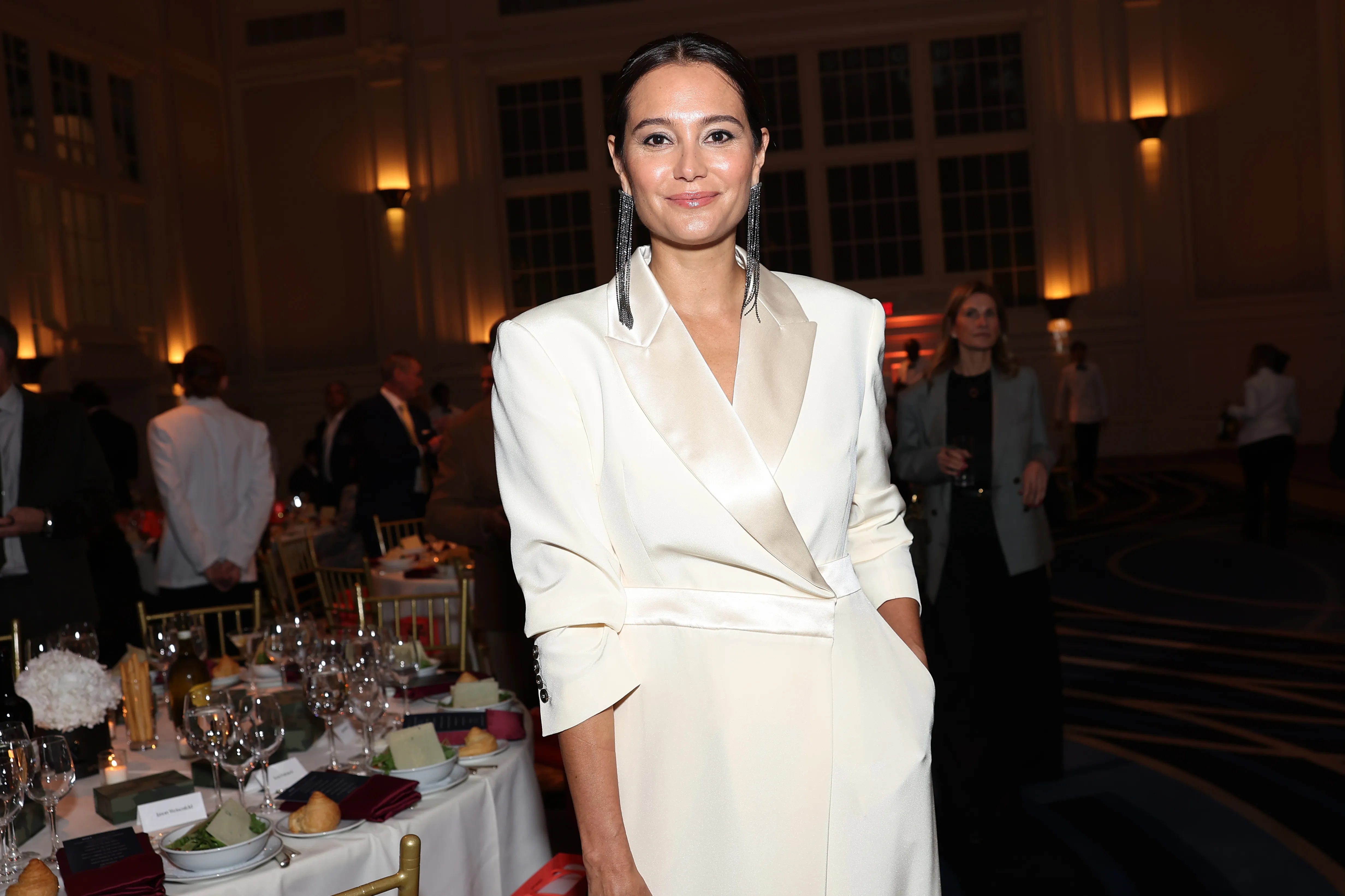 Emma Heming Willis in a white blazer dress at the 2024 WWD Honors.