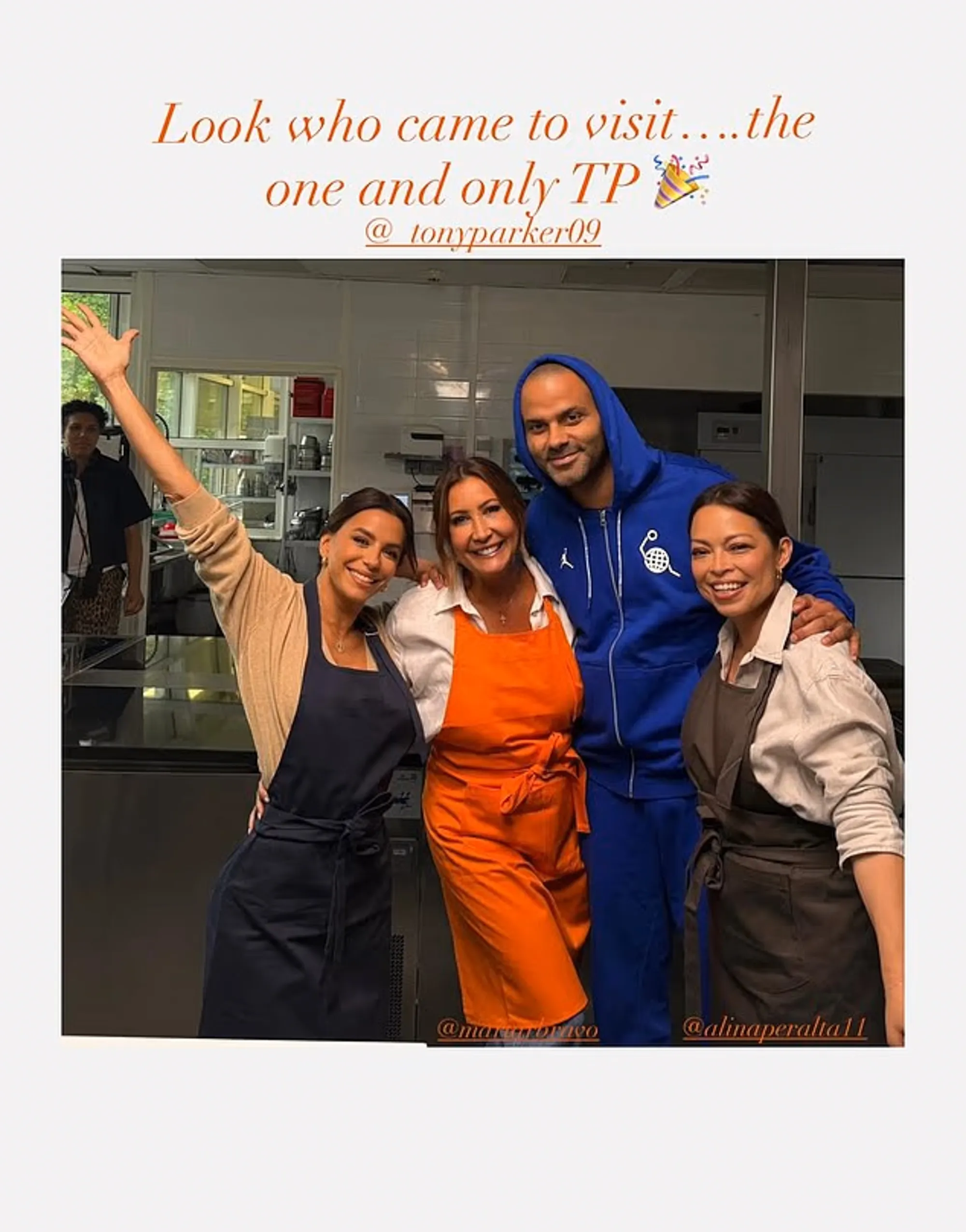 Eva Longoria and Tony Parker reunited on the set of her culinary series.