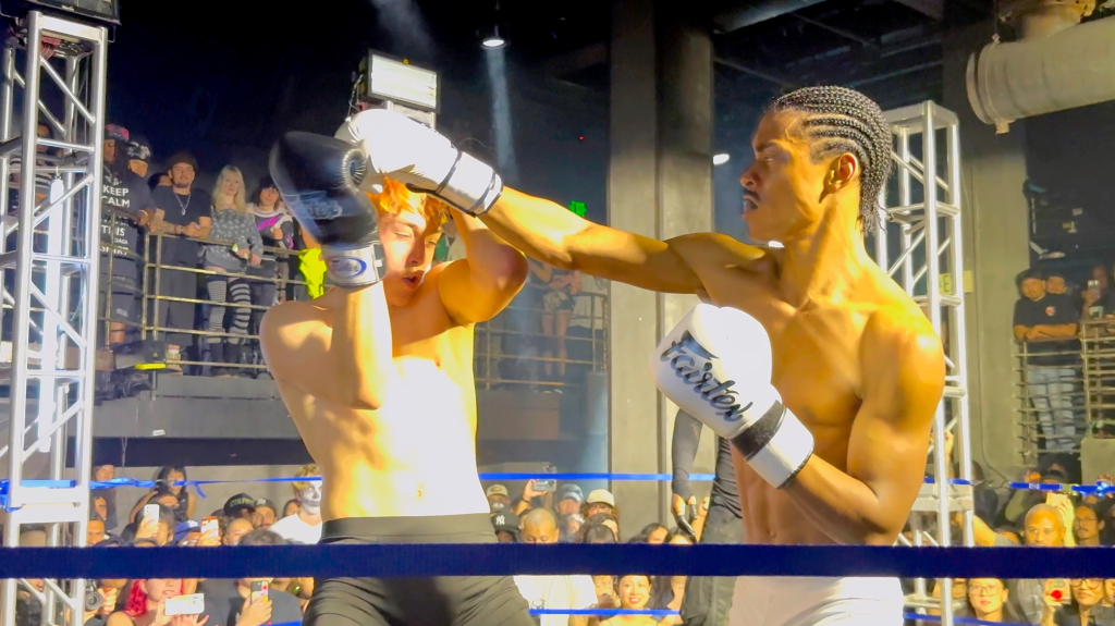 Knox Jolie-Pitt in an exhibition Muay Thai fight.