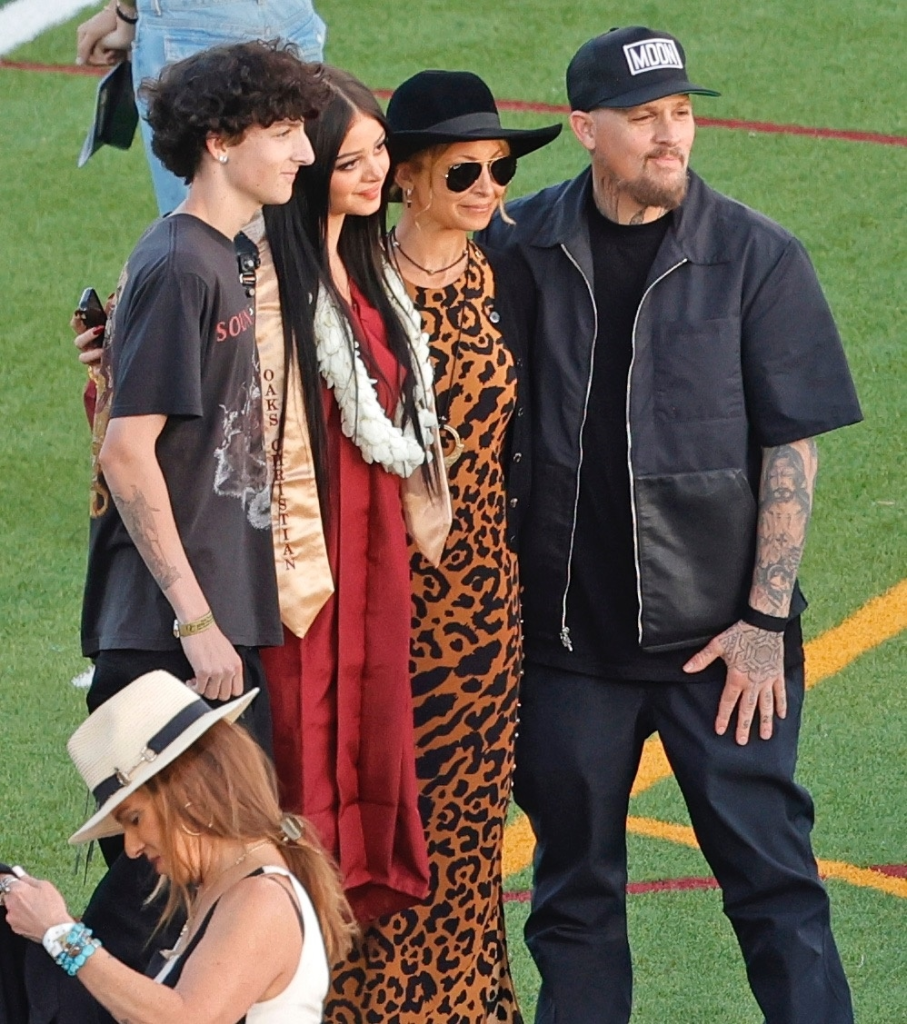 Nicole Richie and Joel Madden celebrate their daughter Kate Richie Madden's high school graduation with their son Sparrow Madden.