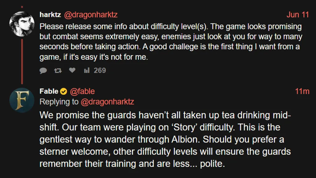Fable Difficulty Confirmed