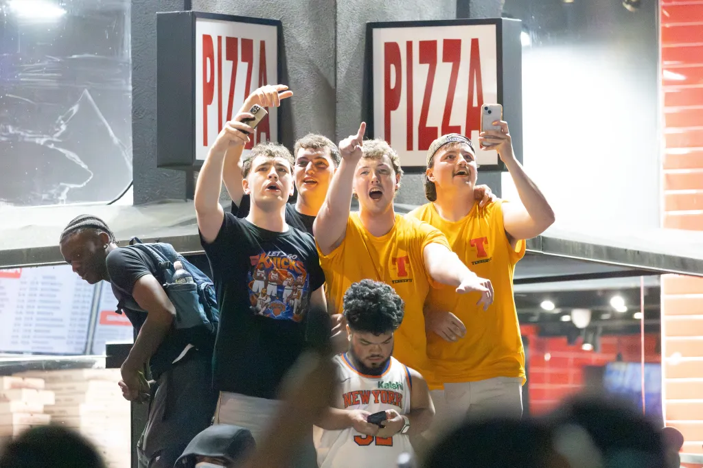 Fans outside Madison Square Garden as the New York Knicks host the San Anotino Spurs in game 4 of the NBA Finals.