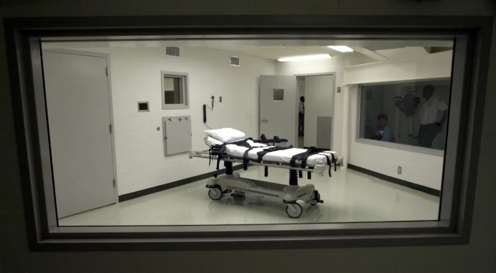 Alabama's lethal injection chamber at the Holman Correctional Facility in Atmore, Ala., is pictured, Oct. 7, 2002. 