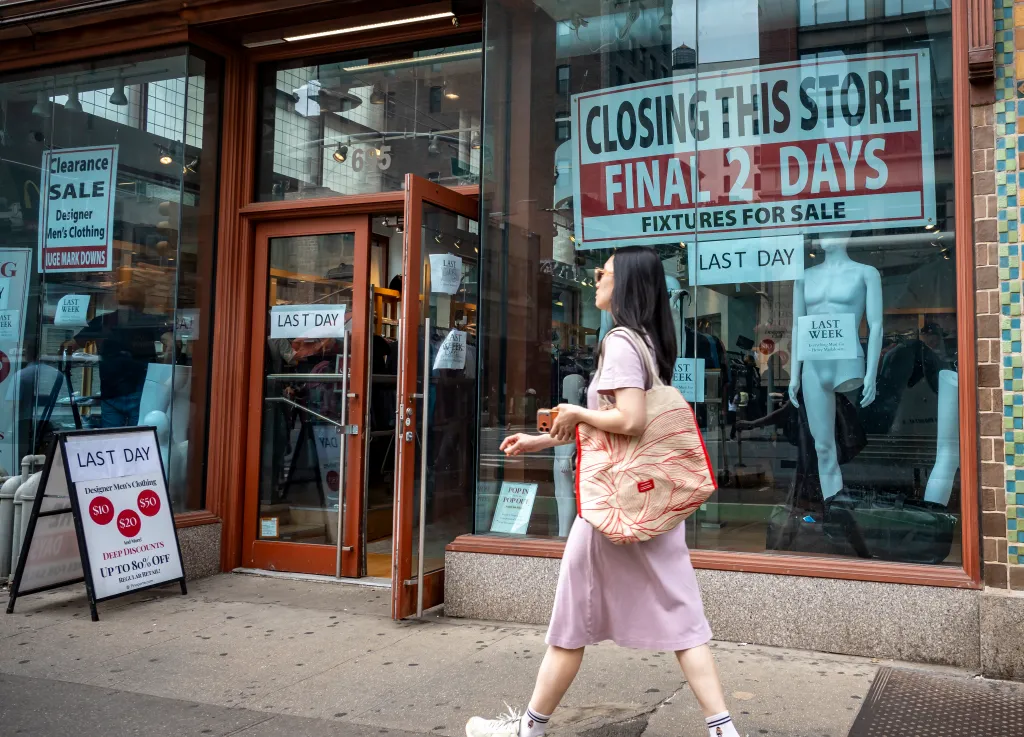 Final days for a discount menswear store in Chelsea in New York on Wednesday, May 27, 2026