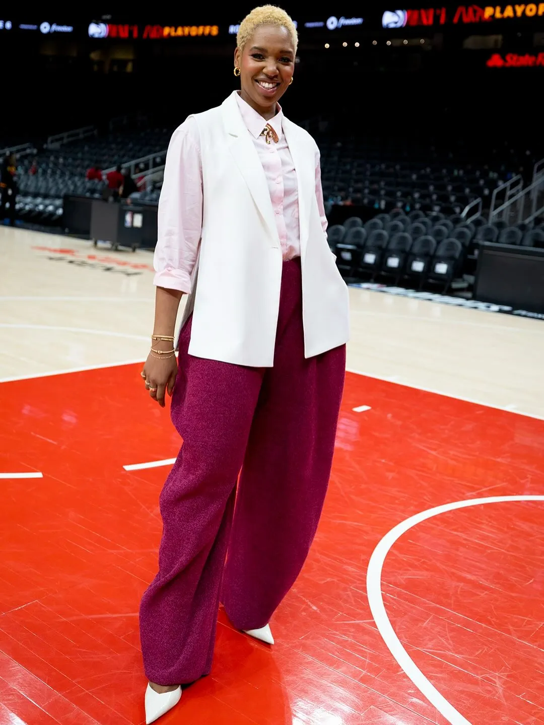 Monica McNutt on a basketball court.