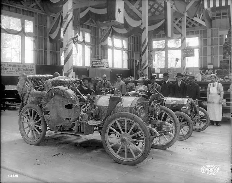 The Shawmut car that won the Ocean to Ocean Automobile Endurance Contest in the foreground, with the Ford No. 2 car behind it.