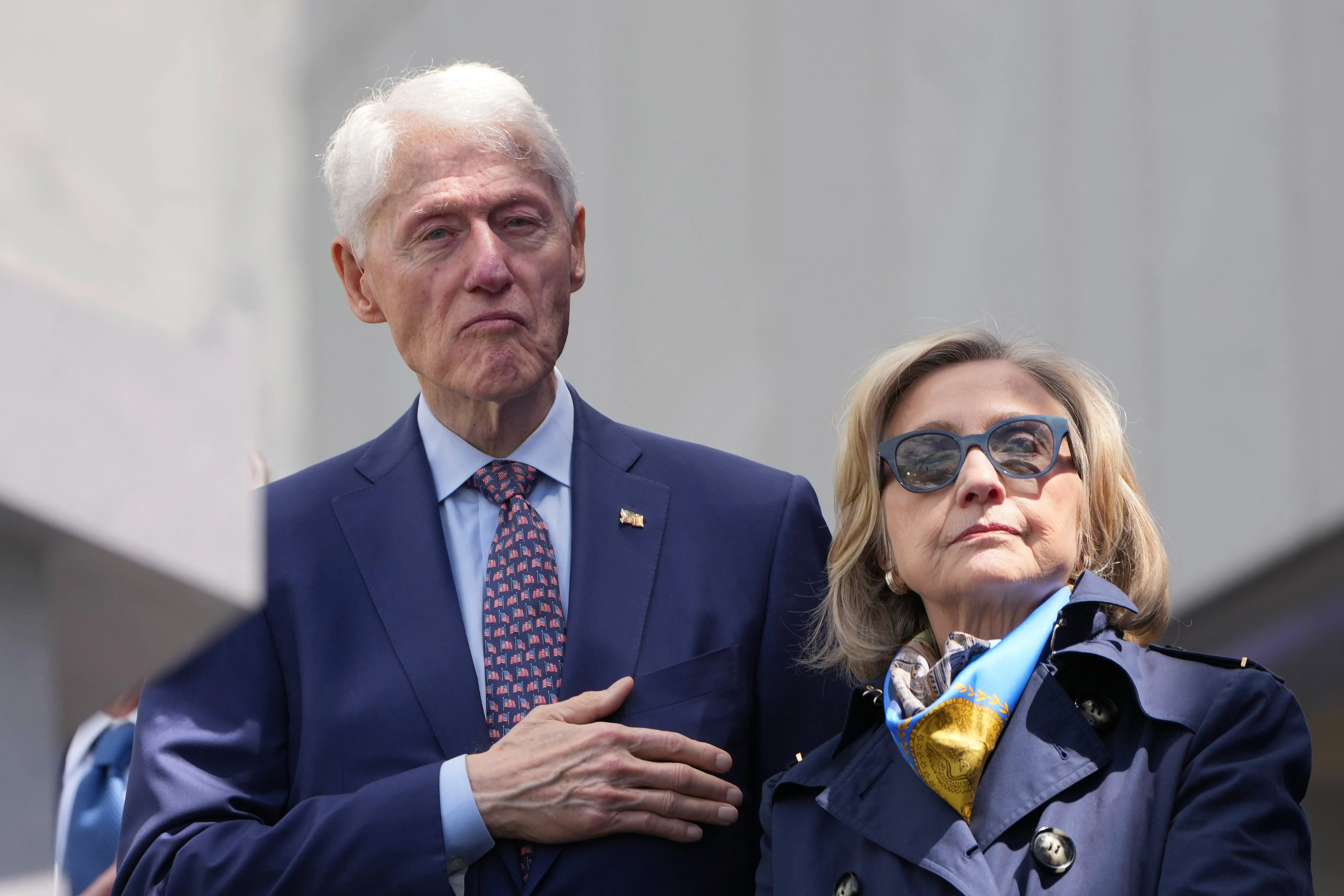 Former President Bill Clinton and former Secretary of State Hillary Rodham Clinton at the dedication ceremony for the Obama Presidential Center.
