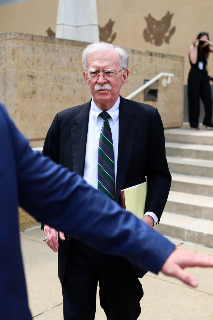 Former White House national security adviser John Bolton leaves the U.S. District Court for the District of Maryland.