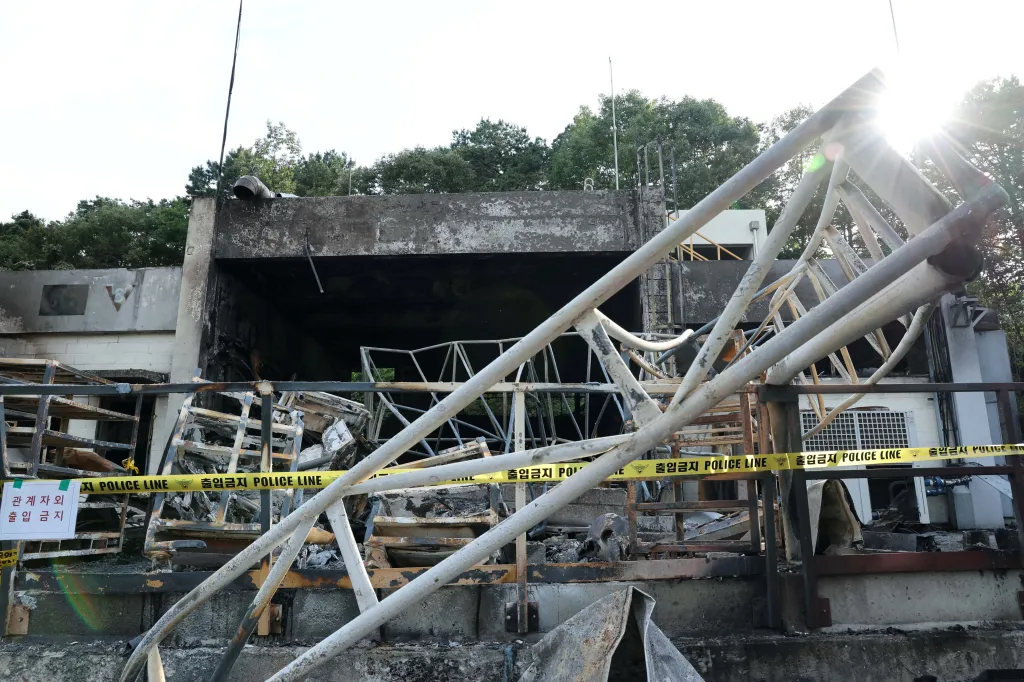 A general view of a heavily damaged production line for rocket propellant of Hanwha Aerospace's factory after an explosion, in Daejeon, South Korea, June 1, 2026.
