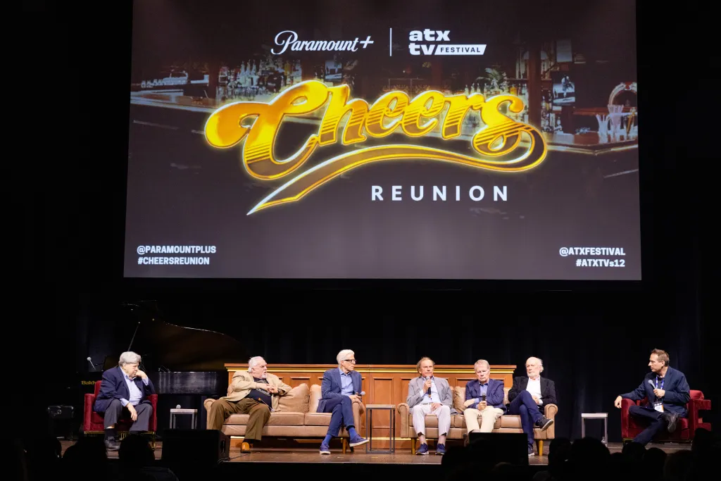 George Wendt, John Ratzenberger, Ted Danson, Glen Charles, Les Charles, James Burrows, and Michael Schneider at the 