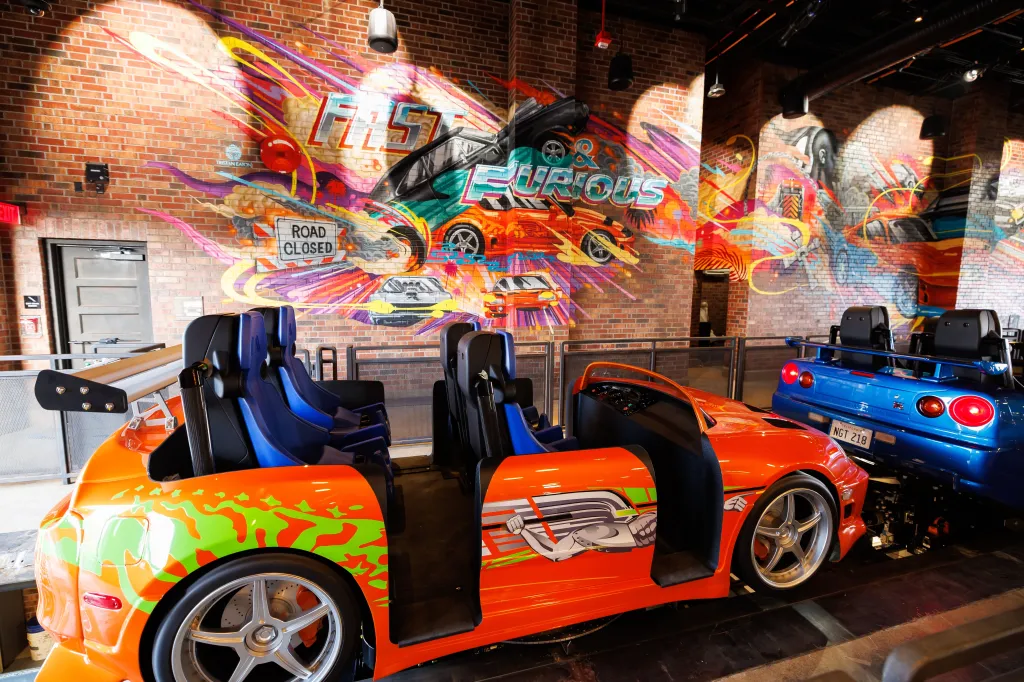 Fast & Furious roller coaster cars at Universal Studios Hollywood.