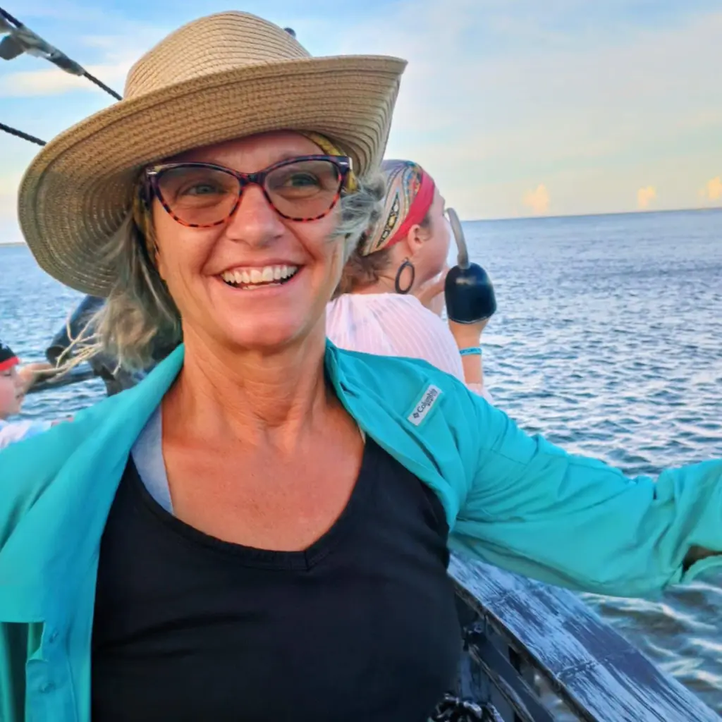 A photo of the missing mom on a boat.