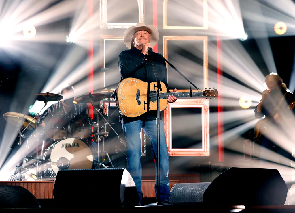 Alan Jackson performing onstage at the 56th Academy of Country Music Awards.