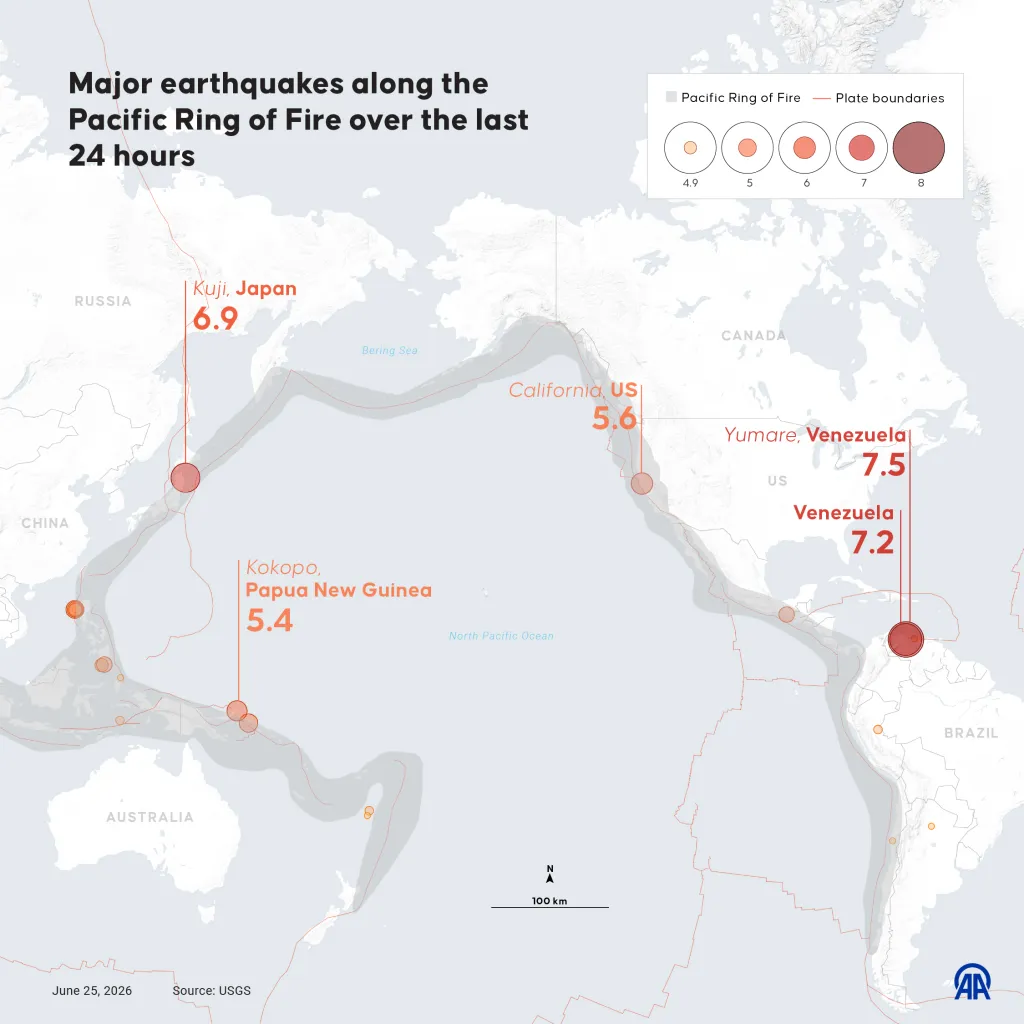 The locations of major earthquakes that struck around the 