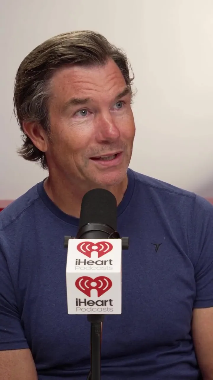 Jerry O'Connell speaking into an iHeartRadio podcast microphone.
