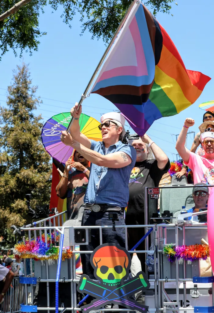 Johnny Knoxville led the Jackass cast on a float in support of the parade.