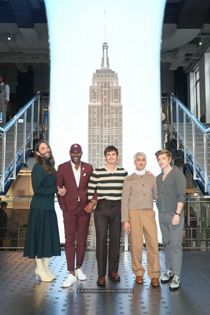 Jonathan Van Ness, Karamo Brown, Antoni Porowski, Tan France, and Jeremiah Brent at the Empire State Building.
