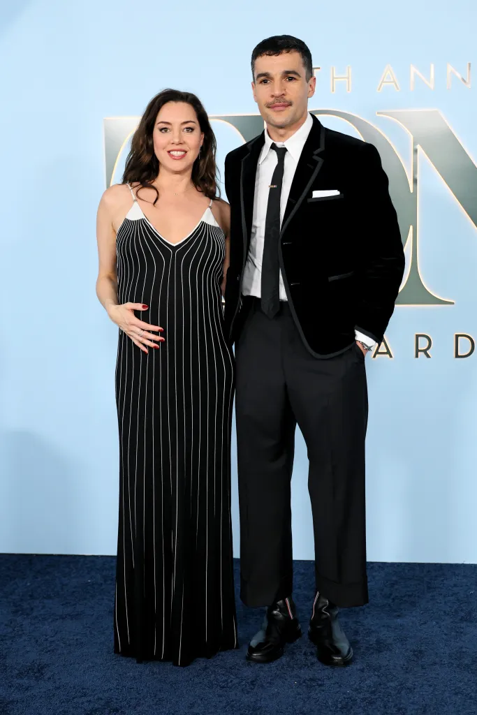 Aubrey Plaza and Christopher Abbott on the red carpet at the 79th Annual Tony Awards.