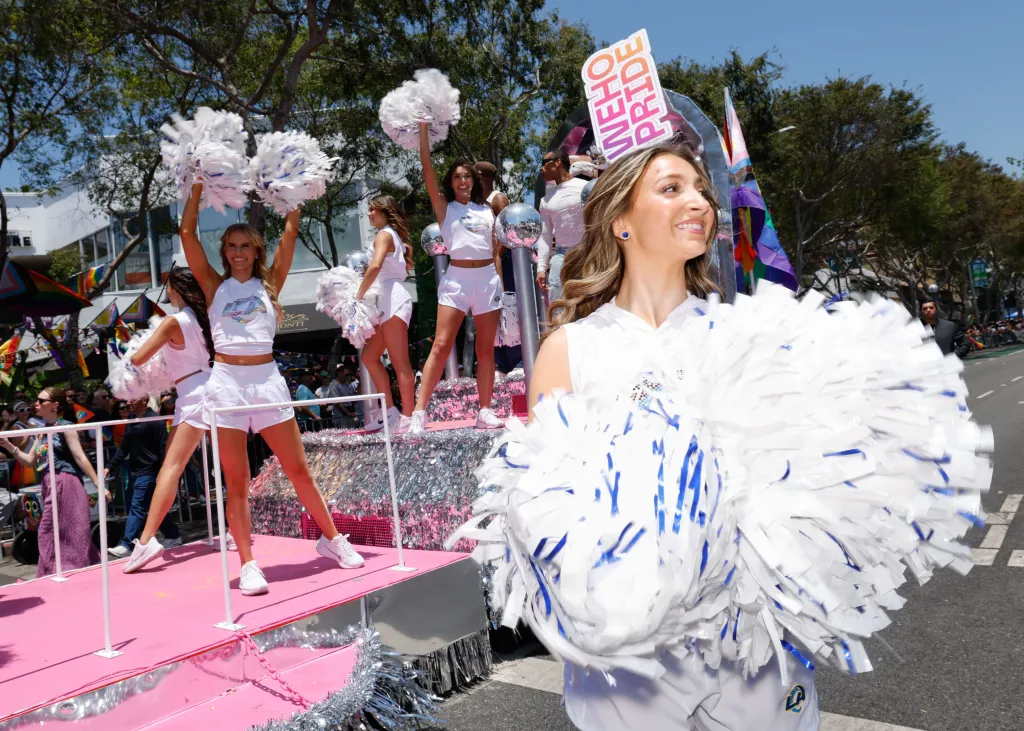 The LA Rams Dance Squad float.