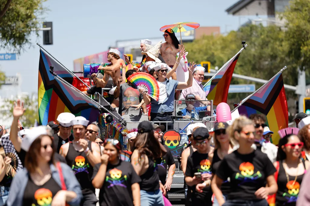 Johnny Knoxville led the Jackass cast on a float in support of the parade.
