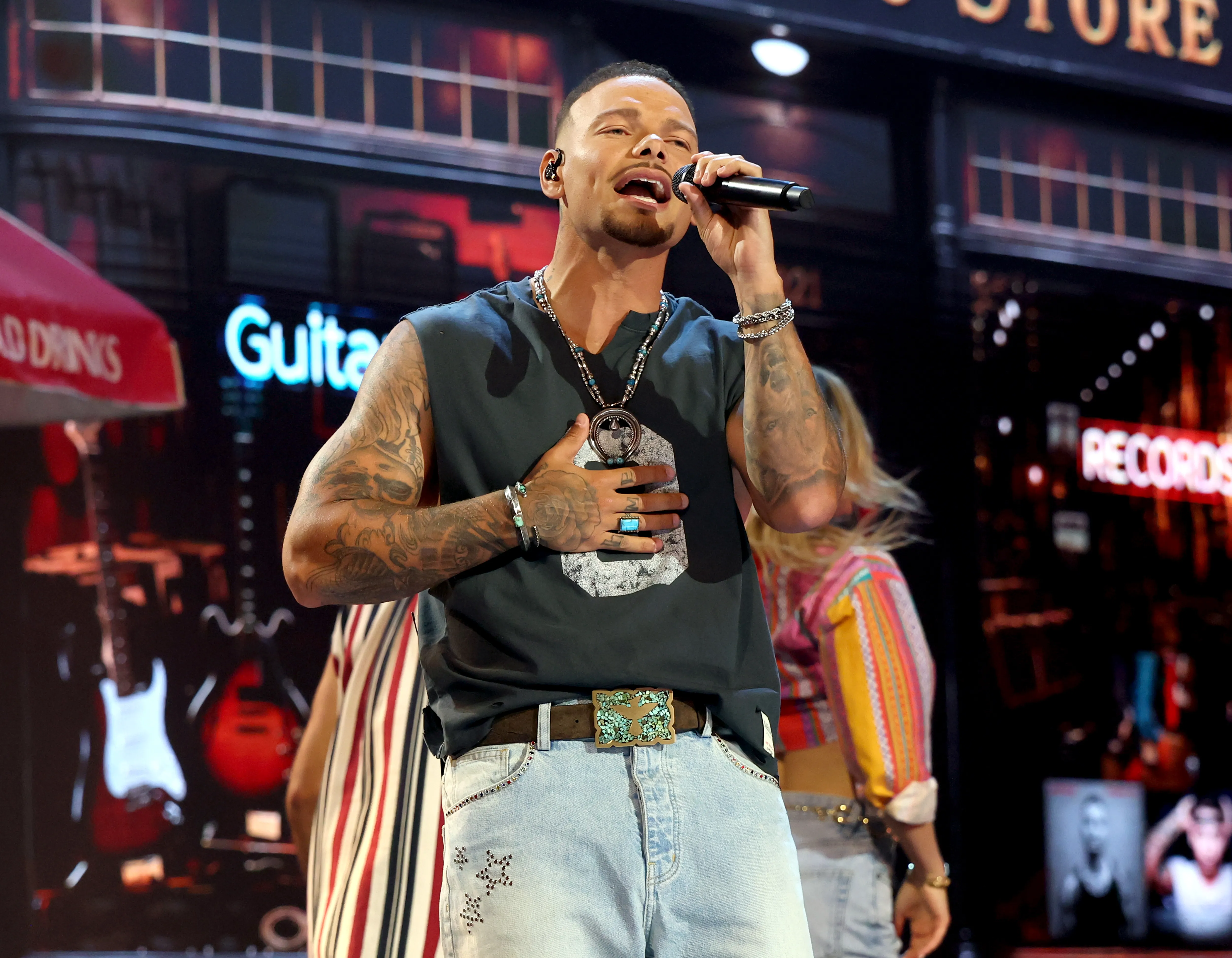 Kane Brown performing onstage during the 61st Academy of Country Music Awards.