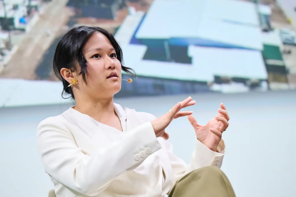 Karen Hao, American journalist and author, speaks at the Republica digital trade fair.