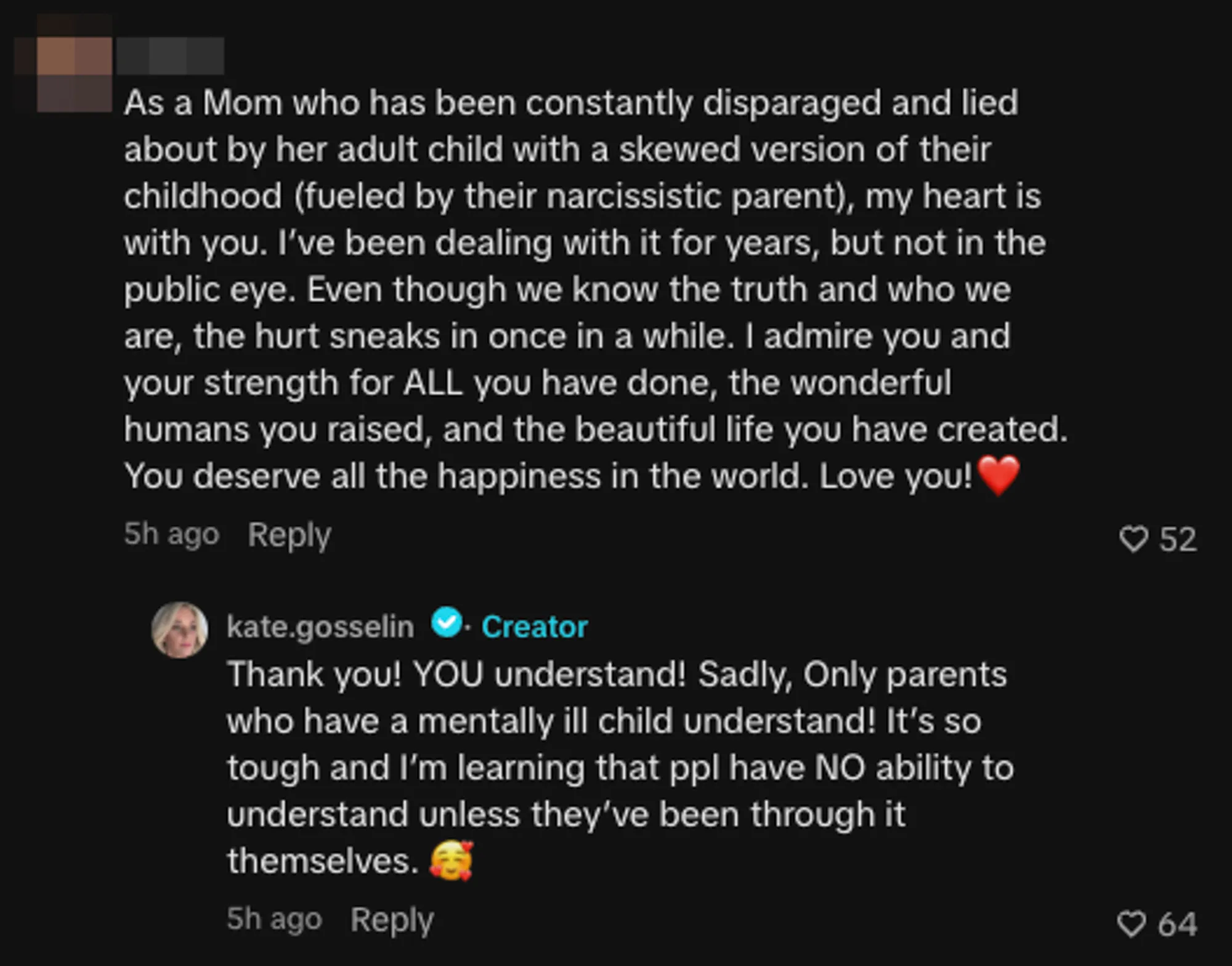 A screenshot of a TikTok comment where Kate Gosselin refers to her son Collin as 