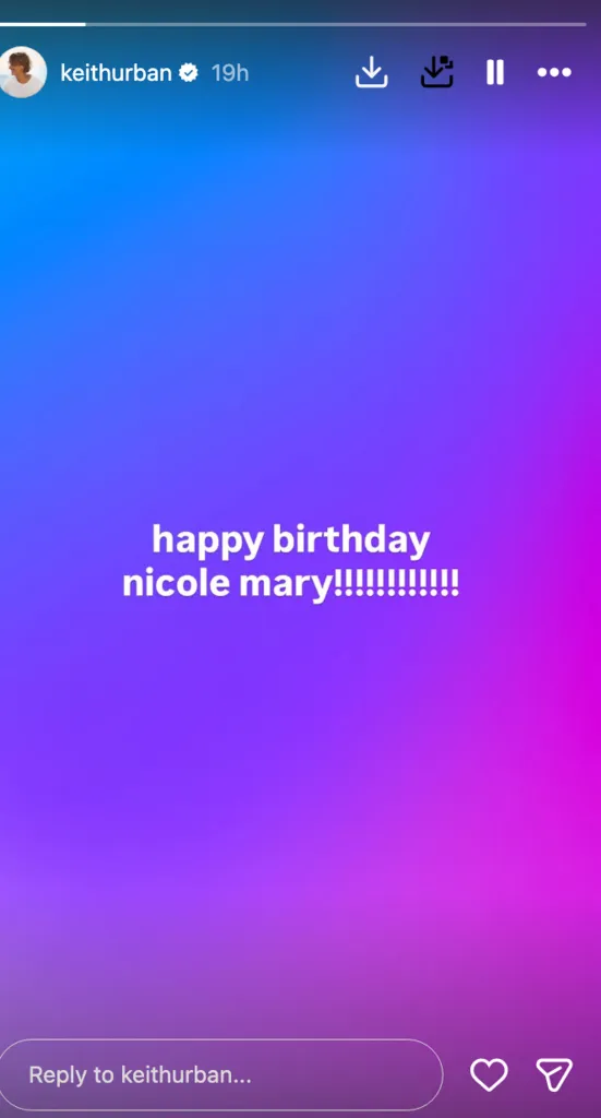 An Instagram story by keithurban with a blue and purple gradient background reading