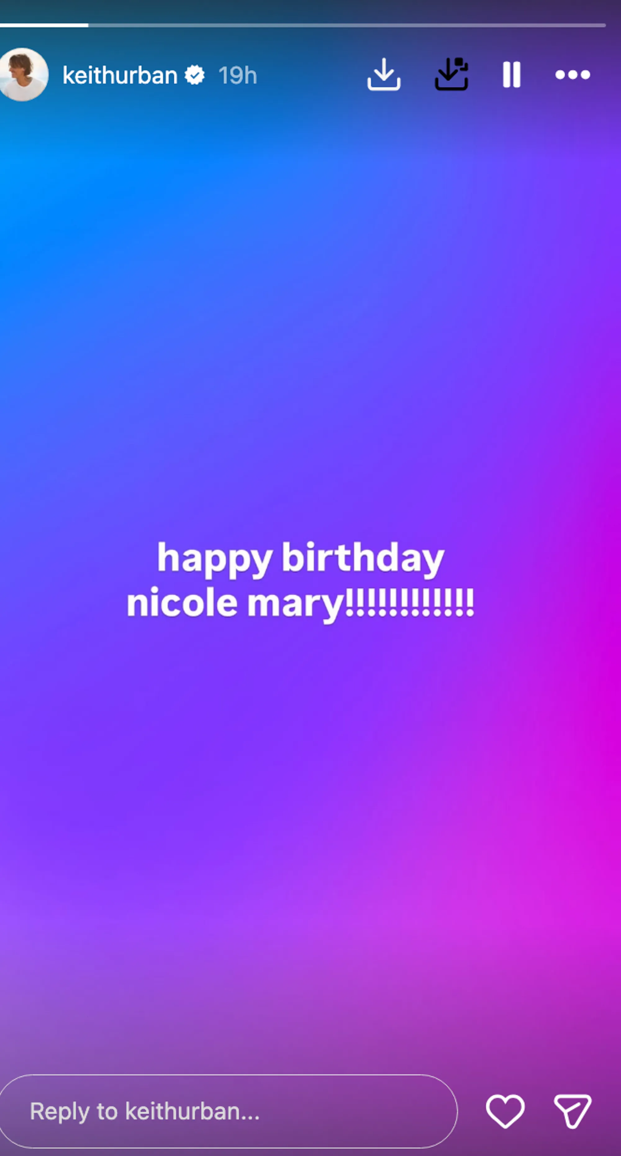 Keith Urban's birthday message to Nicole Mary.